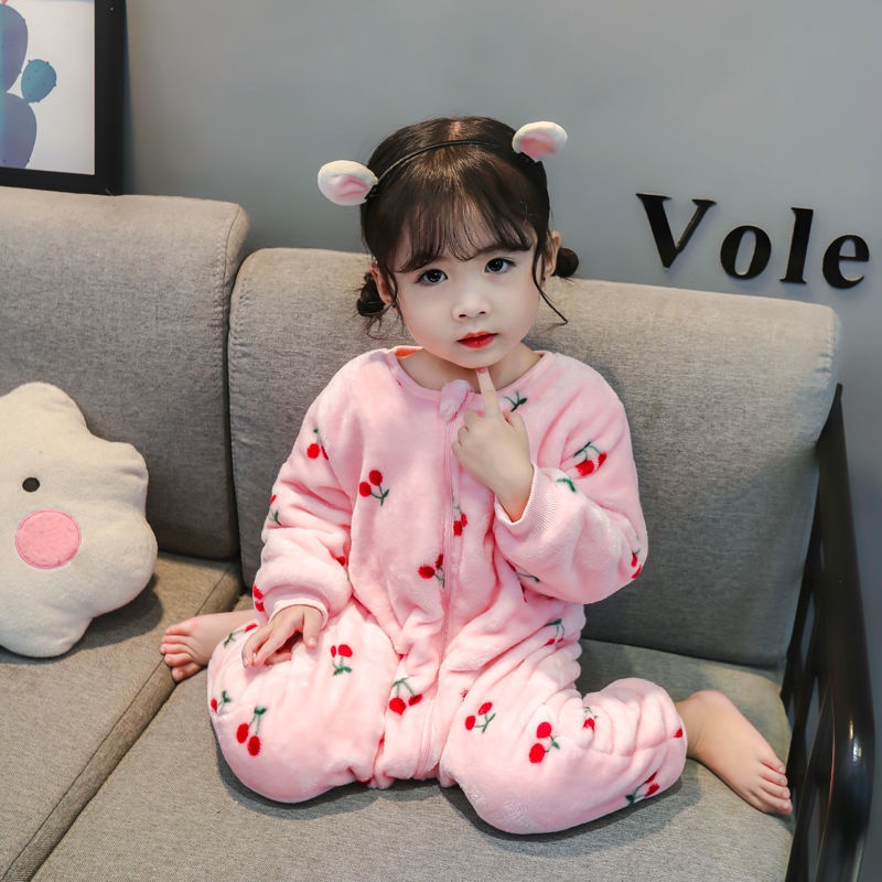 Bộ Đồ Ngủ Liền Thân Vải Flannel Dày Thời Trang Thu Đông Cho Bé Từ 1-3-2 Tuổi