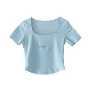 Áo Croptop Thêu Chữ Phong Cách Vintage Mỹ Gợi Cảm Cho Nữ