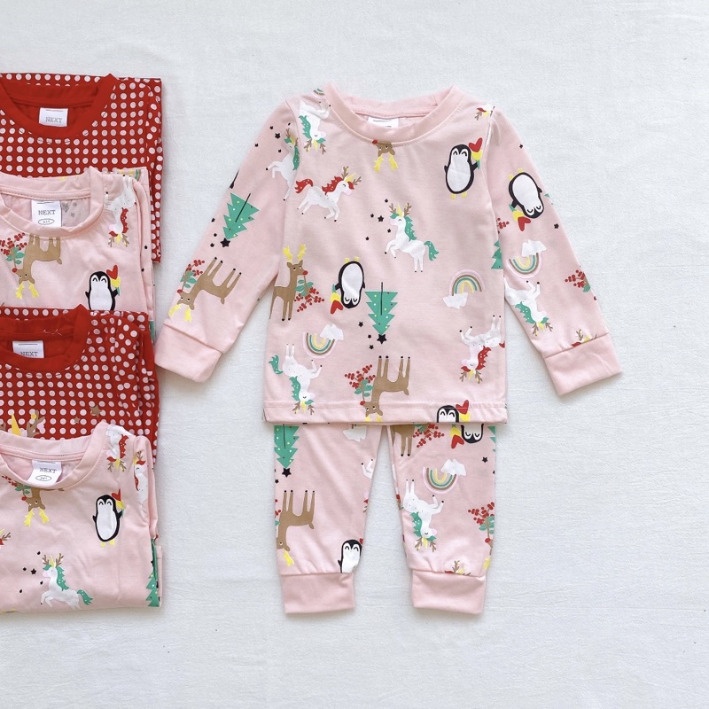 Set 2 bộ cotton dài tay Pony đỏ hồng cho bé gái size từ 10-24 cân