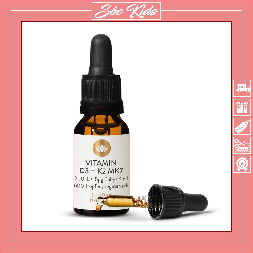 Vitamin D3 K2 MK7 Sunday Natural Cho Bé Từ Sơ Sinh - CHUẨN ĐỨC | DATE 2023 | MẪU MỚI | LỌ 20ML | SÓC KIDS