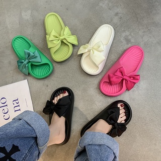 💗 Dép Nữ Đế Dày  Đế Xuồng💗Dép quai ngang chống trượt phối nơ đáng yêu cho nữ