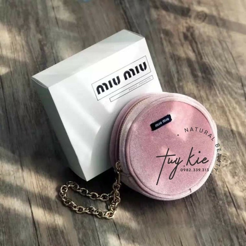 Bóp Cầm Tay M!u M!u Circular Velvet Wristlet Pink Pouch