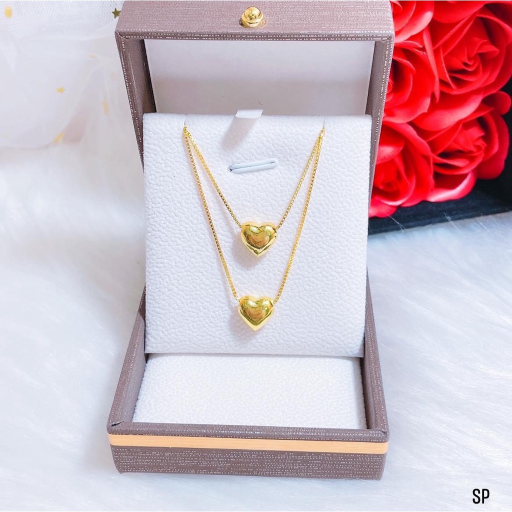 Dây chuyền nữ bạc thật mặt tim phồng xi vàng sang chảnh - Kho sỉ bạc Nhất Linh