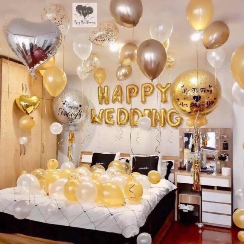 [TẶNG QUÀ] Set Bóng HAPPY WEDDING Tặng Kèm Băng Keo