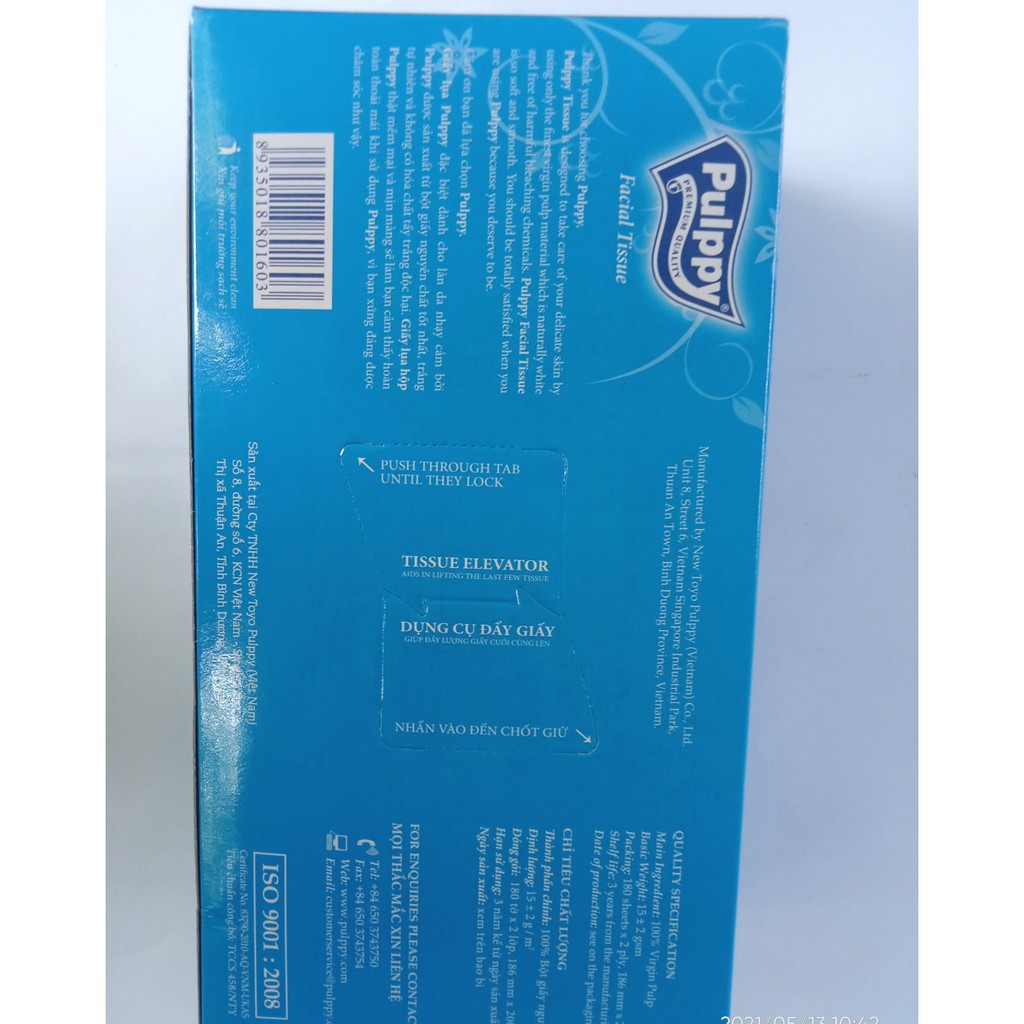 Khăn giấy lụa pulppy Tissue Việt Nam chính hãng 2 lớp hộp 180 tờ mềm mịn dai