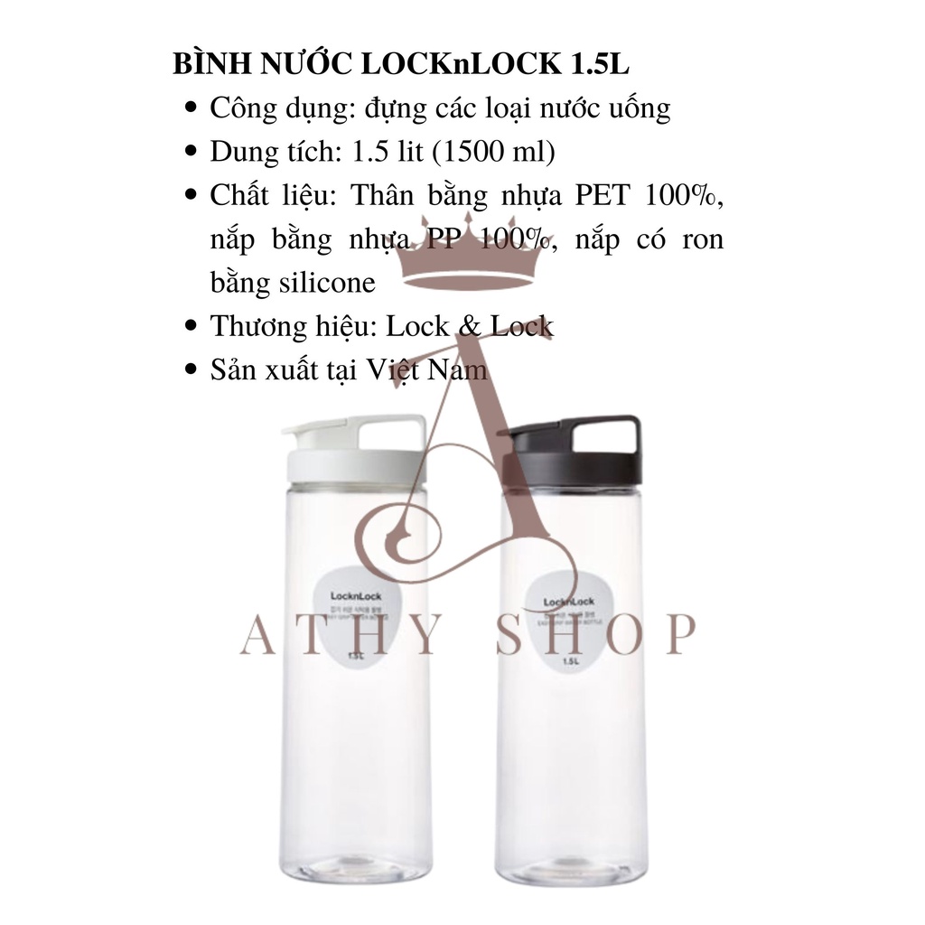 BÌNH NHỰA 1.5L LOCKNLOCK EASY GRIP, chứa đựng nước Lock&Lock Lock & Lock N, plastic water bottle 1500ml 1500 ml 1.5 lit