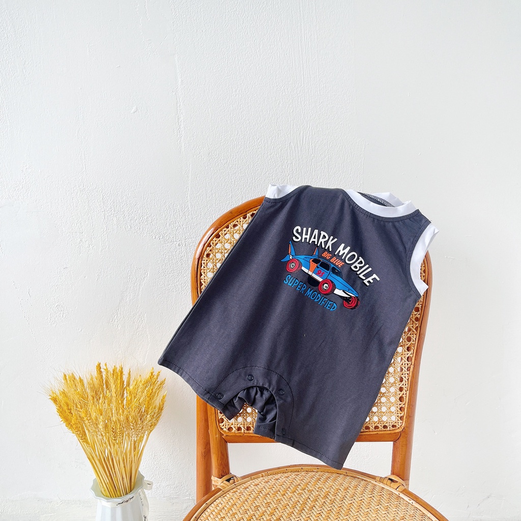 Bộ Áo Liền Quần Không Tay Họa Tiết Hoạt Hình Dễ Thương Cho Bé Trai