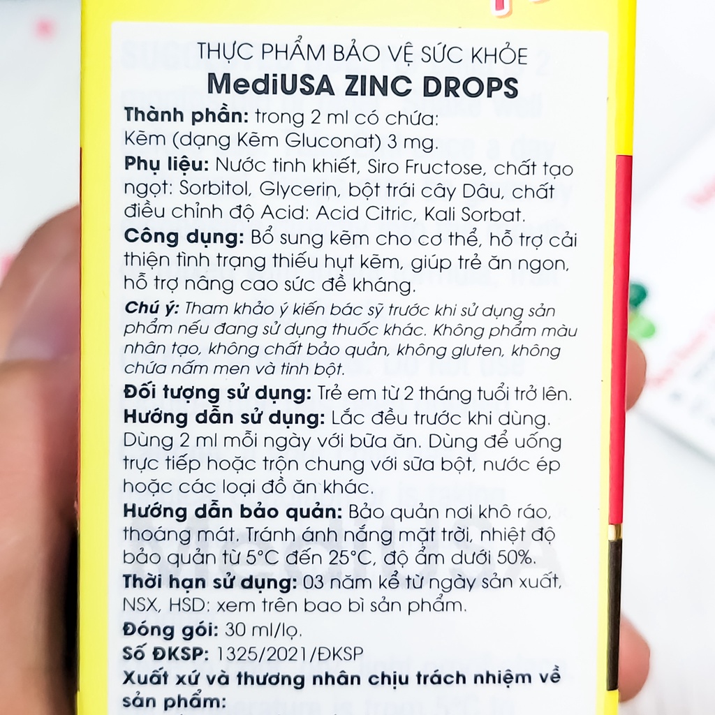 Bổ sung kẽm và Vitamin giúp trẻ ăn ngon ngủ ngon tăng đề kháng MediUSA Zin C Drops lọ 30ml