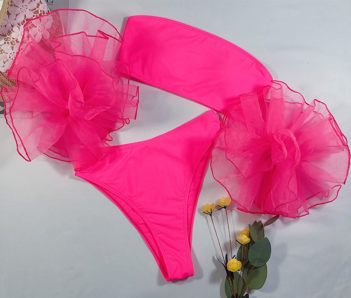 Bộ bikini chiffon phối ren có thể tháo tay áo phong cách công chúa cho nữ | BigBuy360 - bigbuy360.vn