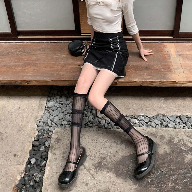 Vớ lưới phối ren ba lớp họa tiết chấm bi phong cách Nhật Bản cho nữ