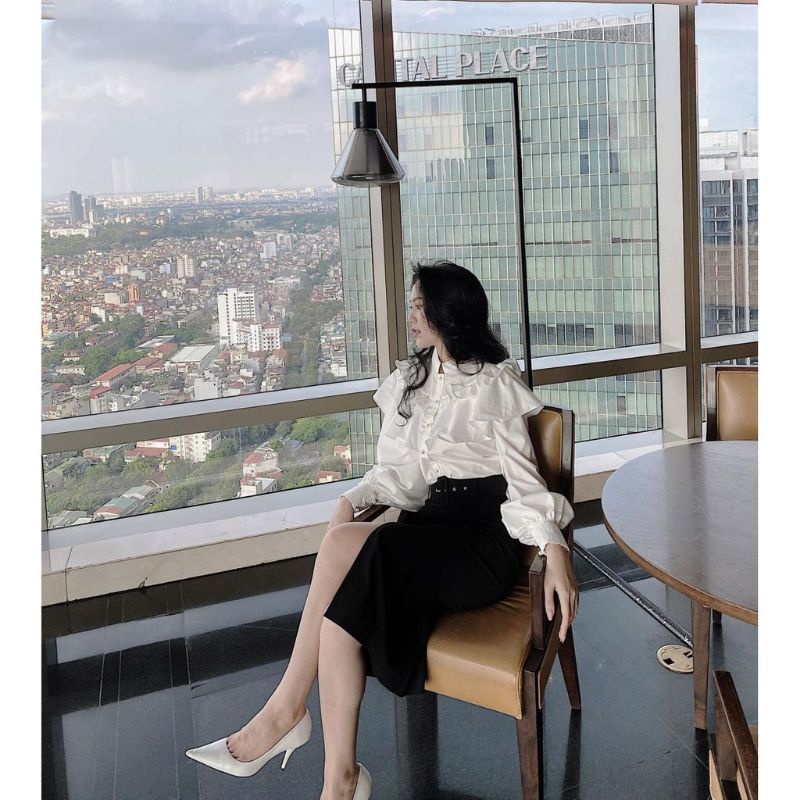 Sơ mi voan tơ tay bồng tiểu thư hai lớp phối cúc ngọc Tâm Clothings