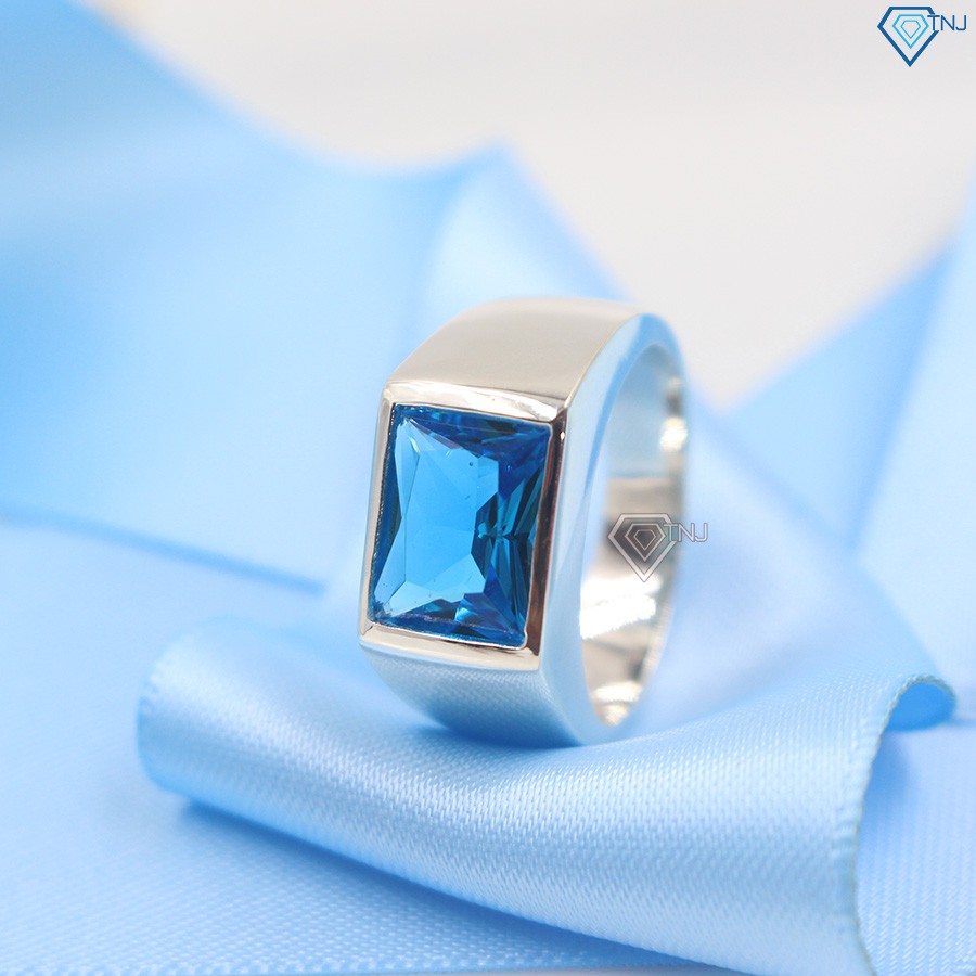 Nhẫn nam mặt vuông đính đá xanh dương, nhẫn nam bạc 925 NNA0065 -Trang Sức TNJ