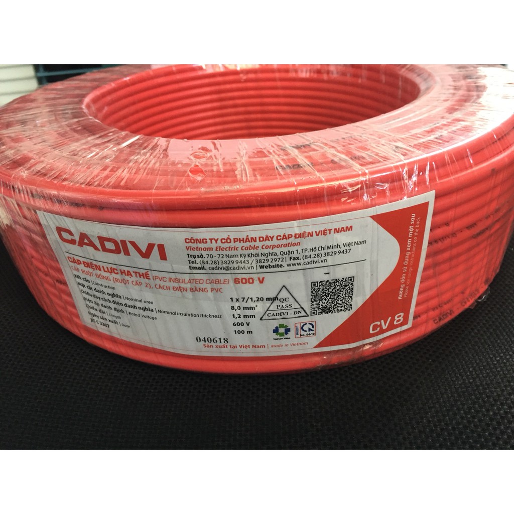 Dây cáp điện đơn CADIVI CV8.0 mm2 - 100 mét