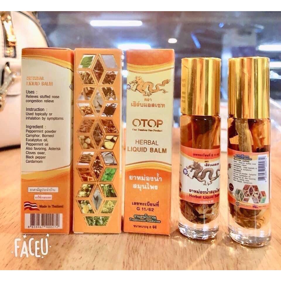 Dầu Nóng Thảo Dược OTOP Thailand - Dầu lăn 26 Vị Thảo Dược Herbal Liquid Balm Puya Brand Thái Lan 8mL