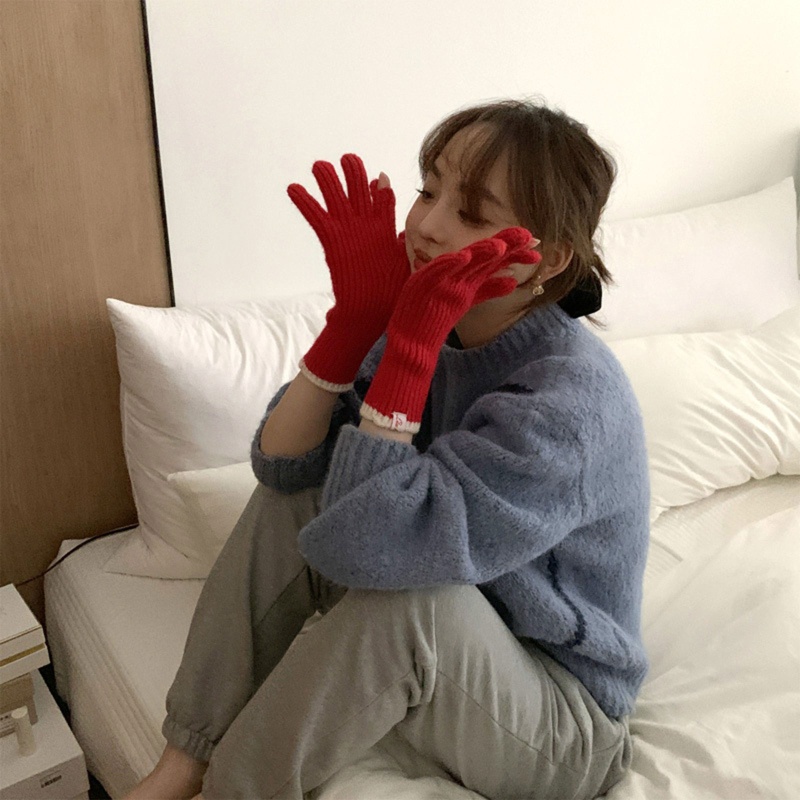 Găng Tay Hở Ngón Mùa Đông Màu Trơn Dày Dặn Có Thể Chạm Màn Hình Cảm Ứng Cho Nữ