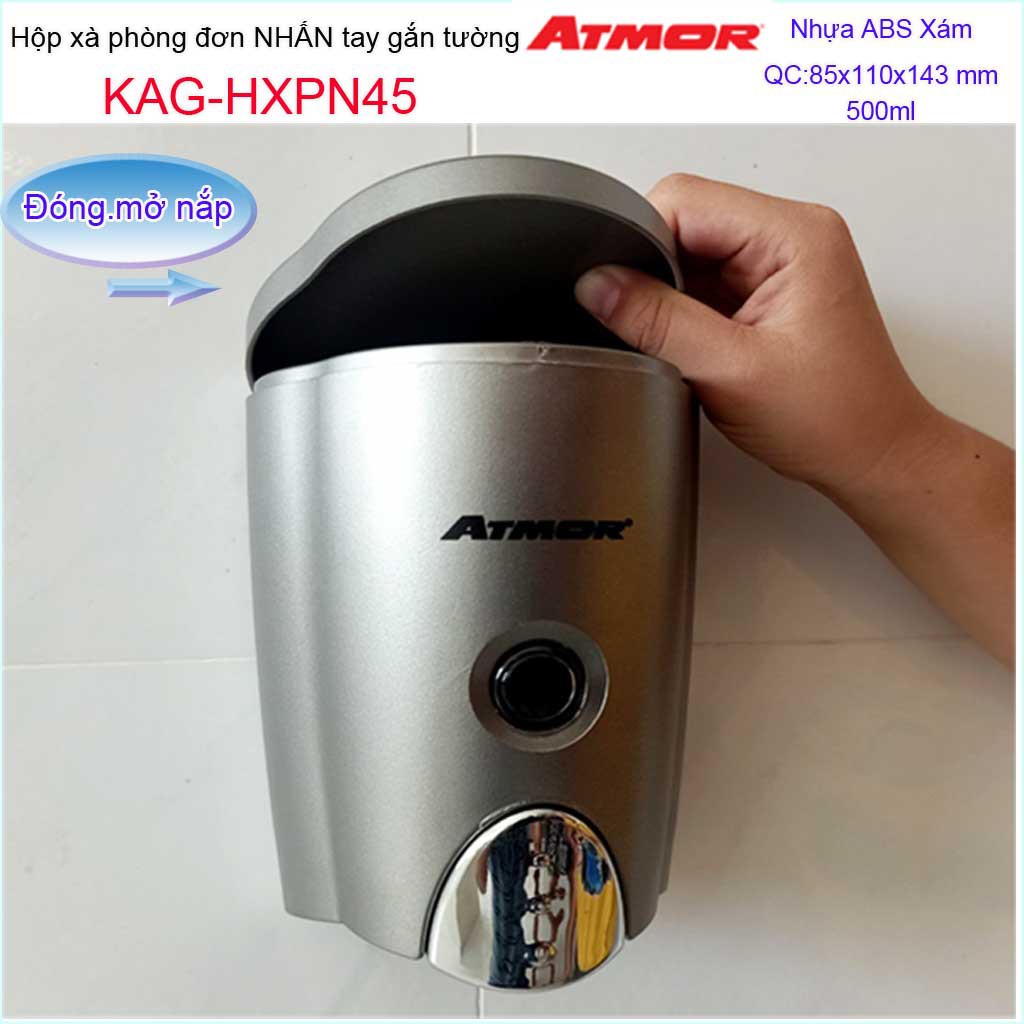 Hộp đựng xà phòng Atmor KAG-HXPN45-Grey-Xám, hộp đựng sữa tắm dầu gội đầu 500ml nhấn êm tiện dụng siêu bền