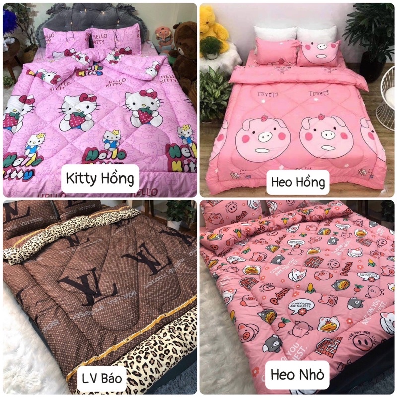 [Có video quay thật] BỘ CHĂN PHAO GA GỐI COTTON POLY 5 MÓN, Bộ chăn phao dày dặn, Bộ chăn phao cao cấp, chăn phao giá rẻ | BigBuy360 - bigbuy360.vn