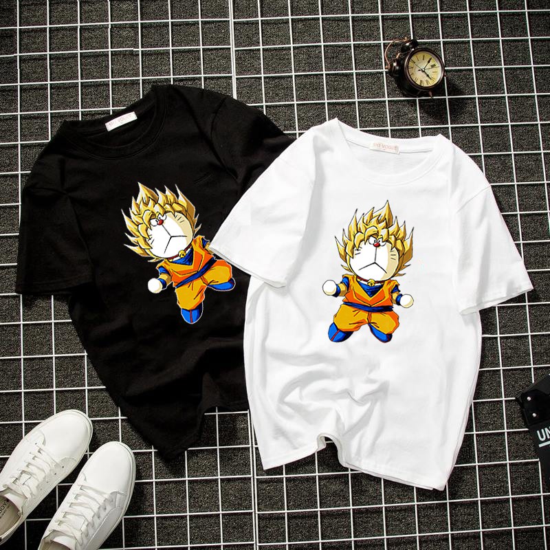 Áo thun unisex form rộng mèo máy biến hình goku thời trang cá tính vải dày mịn 2019T1344