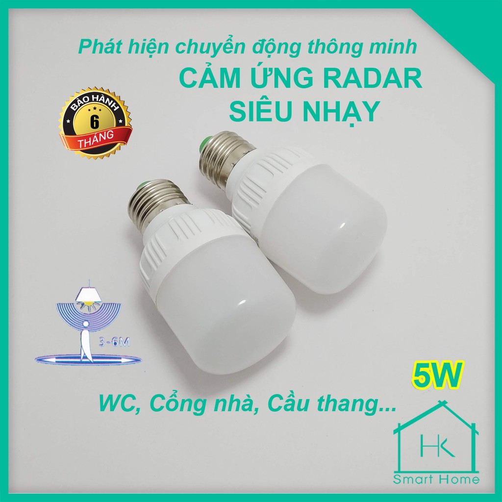 Bộ 2 Bóng Đèn Cảm Ứng Chuyển Động Radar Led Trụ Tự Động Bật Khi Có Người