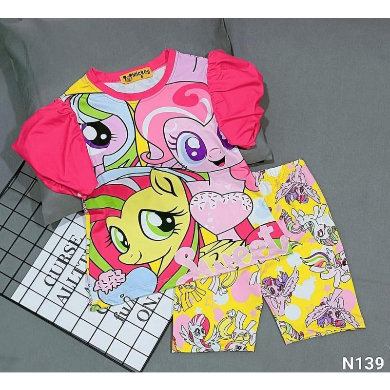 Bộ tay bồng quần ngố thun 3d hàng shop cho bé gái size nhí