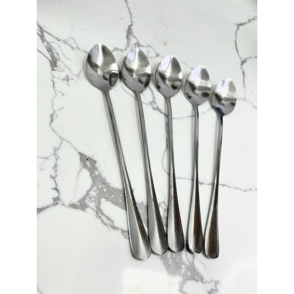 Bộ thìa muỗng inox cán dài đầu nhọn 100% inox Sài Gòn 02 sáng bóng đẹp cao cấp dày dặn dài 18,5cm