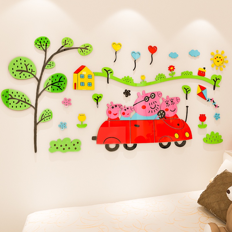 Tranh Mica trang trí Hoạt hình heo con trang trí phòng cho bé, trường mầm non Nhiều Size - EPeBen