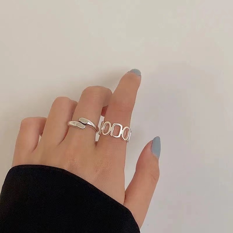 iF YOU Bộ 2 Nhẫn Kim Loại Mạ Bạc Kiểu Dáng Hàn Quốc