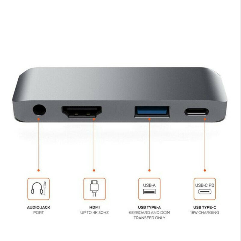 Bộ chuyển đổi USB C cho iPad Pro 2018 iPad Pro 2020 Bộ chuyển đổi Hub nhôm Type-C Di động Pro 2020 với Sạc USB-C PD, 4K HDMI, USB 3.0 &amp; Giắc cắm tai nghe 3,5 mm - Tương thích với iPad Pro 2020 iPad Pro 2018,Ipad air 4 2020,  Microsoft Surface Go