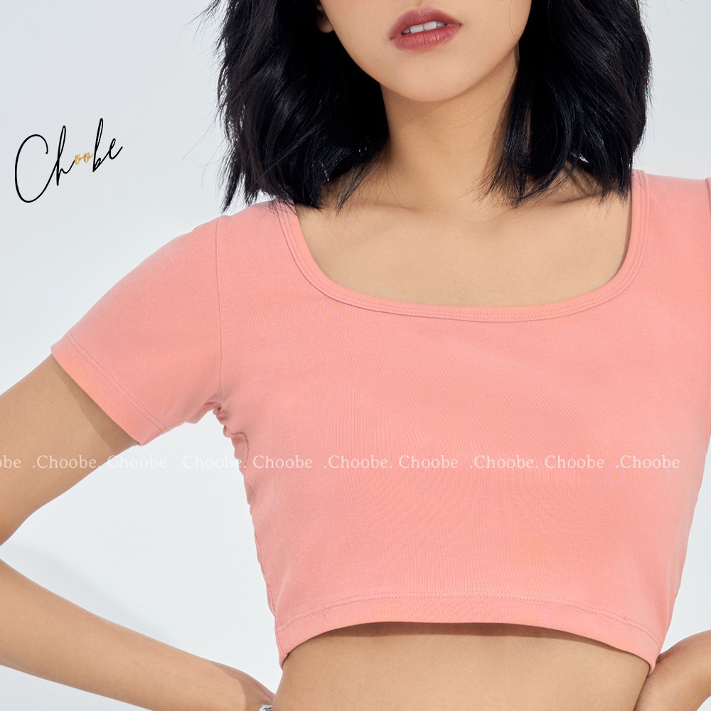 Áo croptop Choobe cổ vuông nữ thun ôm body tanktop 3 lỗ crt cộc tay kiểu màu đen trắng tím nâu hồng A27