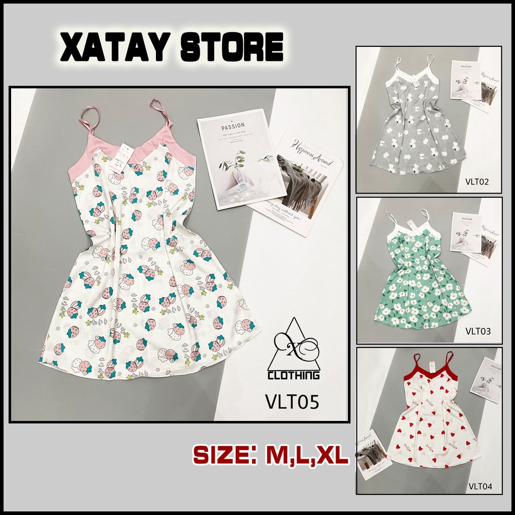 Váy ngủ 2 dây chất lụa cao cấp mên mịn mát mặc ngủ rất thoải mái