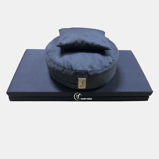 Bộ ngồi thiền gồm bồ đoàn trụ tròn, toạ cụ gập và gối kê tay (Xám Đá)