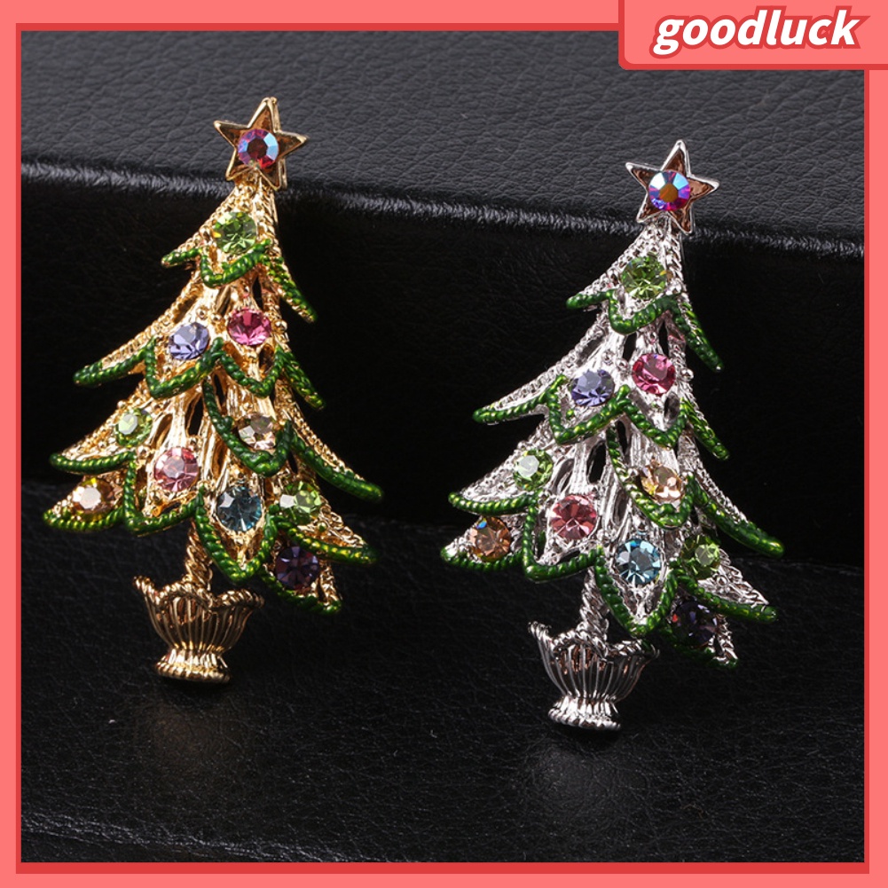 Trâm Cài Áo Hình Cây Thông Giáng Sinh Có Đính Đá Cho Nữ
