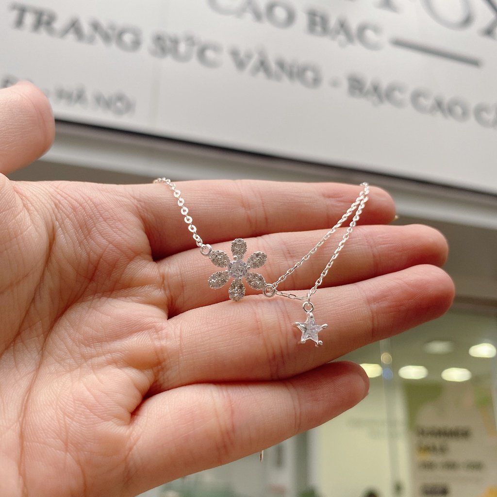 Vòng Tay Bạc Ta Hoa Sáu Cạnh Họa Tiết Cạnh Hai Sợi Sao Rơi Phong Cách Nhẹ Nhàng Món Quà Tặng Riêng Cho Nữ
