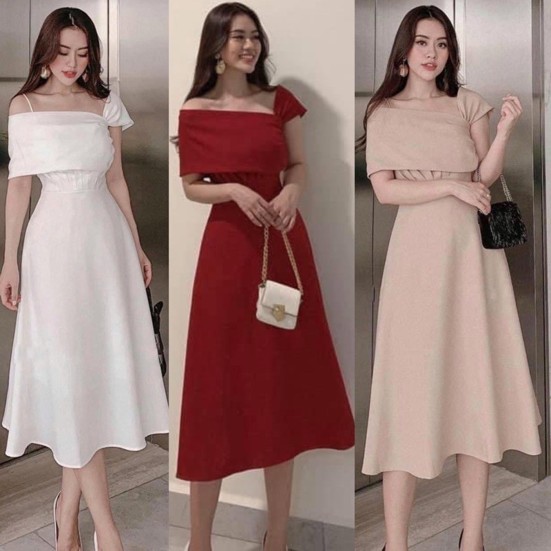 Đầm lệch vai dự tiệc 3 màu nổi bật