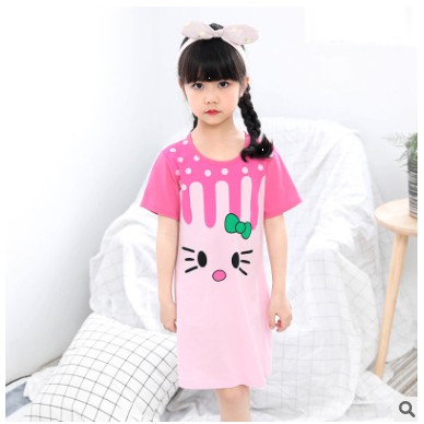 Đầm ngủ bé gái tay ngắn cotton in hình dễ thương cho bé từ 4 đến 10 tuổi - Váy ngủ bé gái - Váy ngủ cho bé gái mùa hè