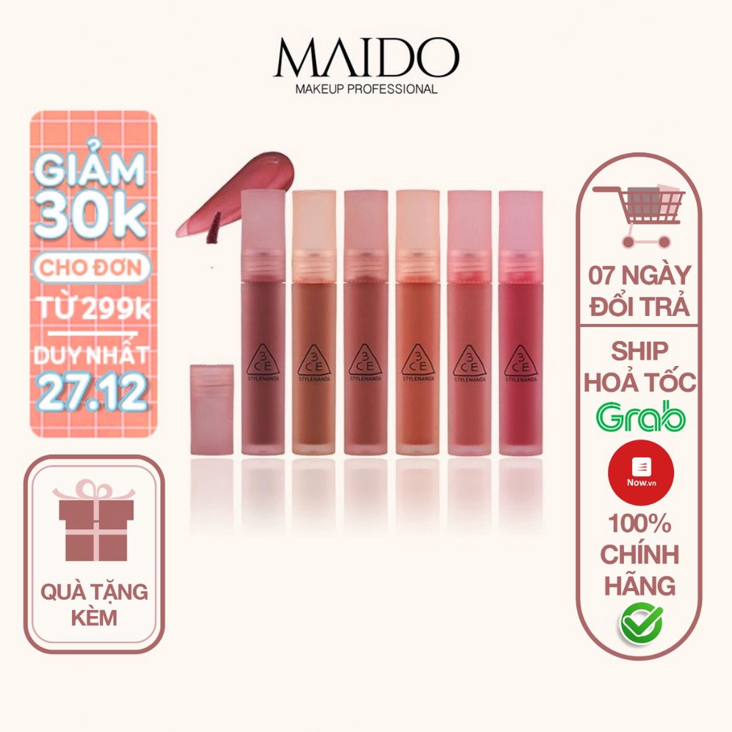 Son 3CE Blur Water Tint son kem lì chống dính cốc mền mịn lâu trôi S003 MAIDO cosmetics