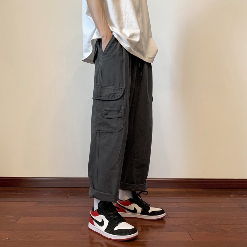 Quần Cargo Pants Ống Xuông Rộng Phong Cách Unisex Túi Hộp