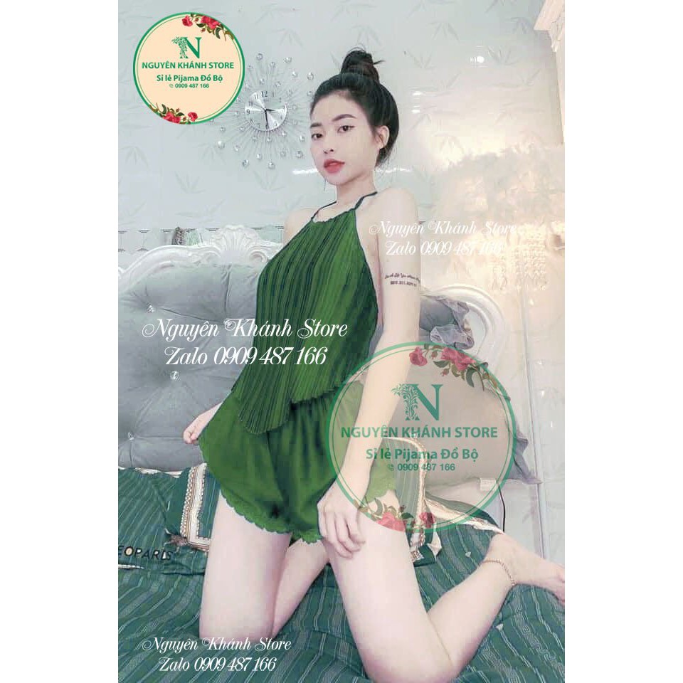 Đồ Ngủ Sexy, Set Yếm Dập Ly Hở Lưng Gợi Cảm, Vải Phi Lụa Mềm Mại, Freesize Dưới 58kg | BigBuy360 - bigbuy360.vn