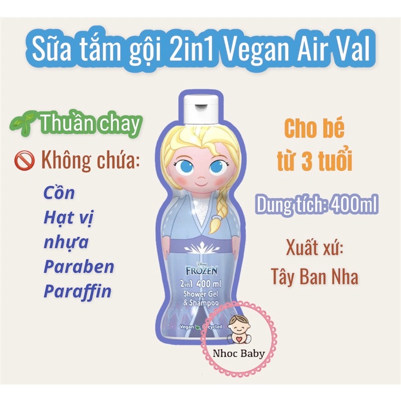 Sữa tắm gội 2in1 hoạt hình Vegan Air Val cho bé 3 tuổi trở lên 400ml