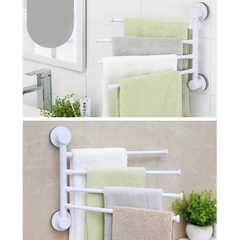 Giá treo khăn Cao cấp Ecoco - Xoay 180 độ, 4 thanh, đầu hút chân không chắc chắn