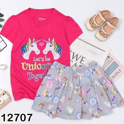 BỘ ÁO VÁY DISNEY IN HÌNH 3D KHÔNG BONG TRÓC CHO BÉ GÁI 17-50KG