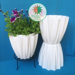 05c Chậu Kim Cương 25x22cm cạnh khế (Trắng) – Chậu nhựa kim cương nhiều cạnh, trồng hoa, cây kiểng trang trí sang trọng