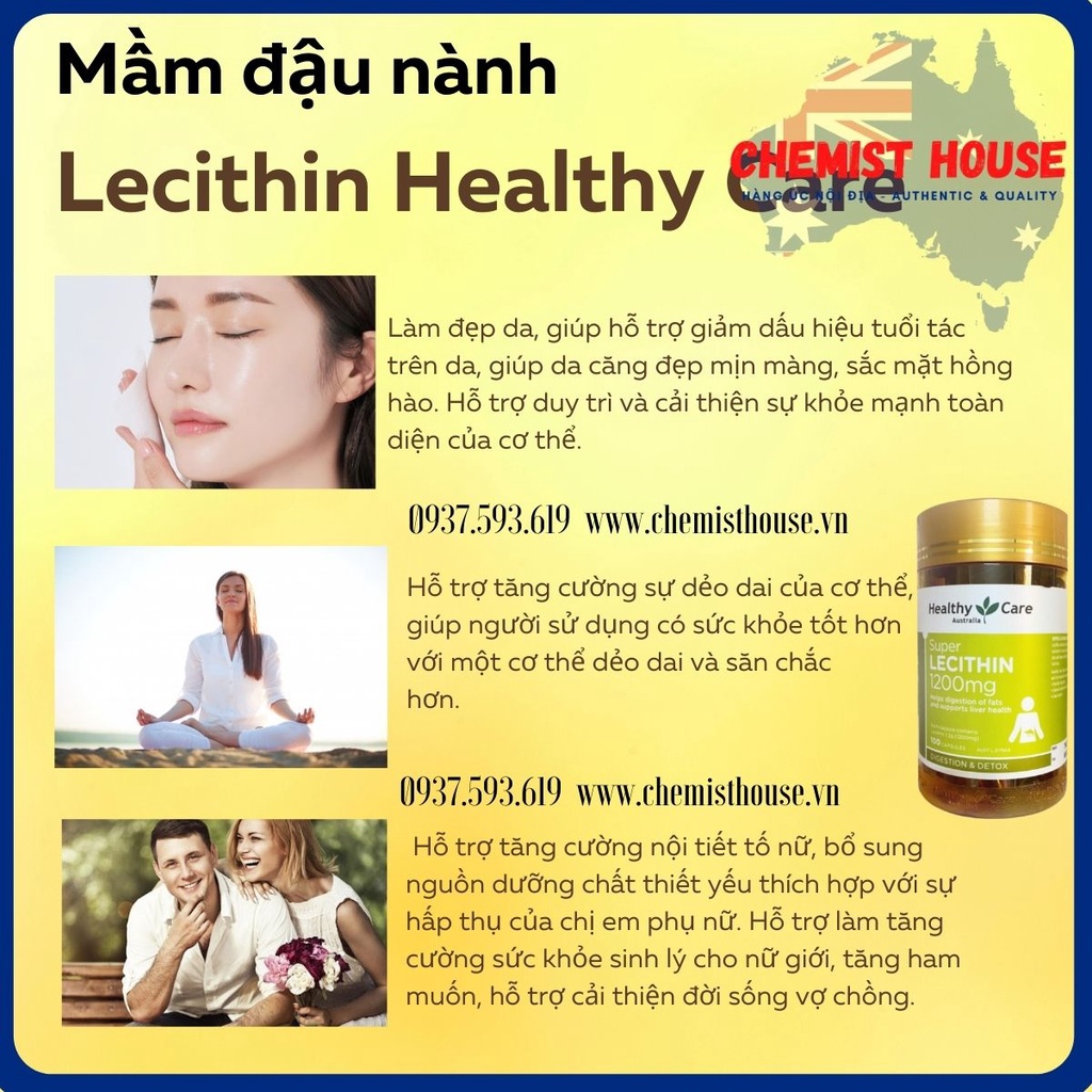 [ Hàng Chuẩn ÚC ] Healthy Care Super Lecithin 1200mg - Viên uống tinh chất mầm đậu nành 100 viên