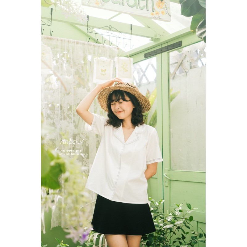 Áo sơ mi tay ngắn chỉ nổi THE CIU - Cremy Shirt