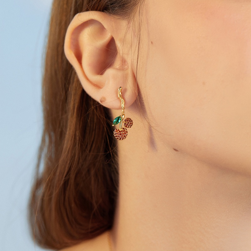 BAMOER Set Vòng cổ Và Bông Tai bạc 925 Họa Tiết Cherry Thời Trang