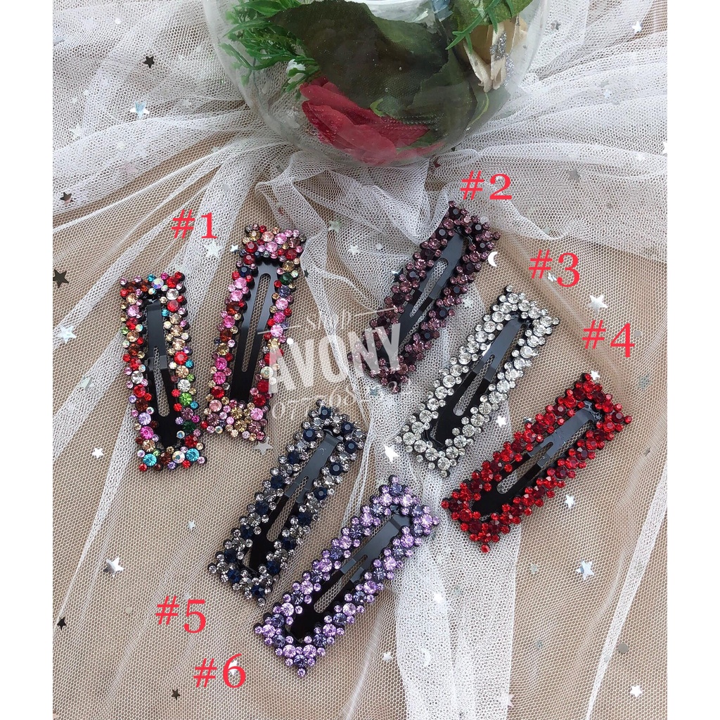 [Mã FAMARAL1 giảm 10K đơn 50K]Kẹp tóc mái đính hạt đá màu dạng bật