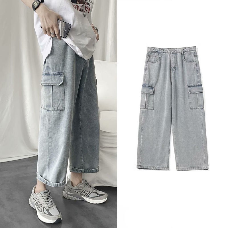 Men jeans Wide Leg denim pant Loose Straight Baggy men's jeans Streetwear Hip Hop casual Skateboard pants S-5XL Neutral trousers Autumn tooling jeans men's trend straight tube loose pants Korean students versatile wide leg daddy pants