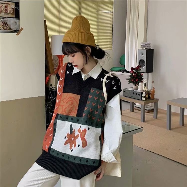 Áo sweater Dệt Kim Mỏng Sát Nách Cổ Chữ V Dáng Rộng Thời Trang Phong Cách Hàn Quốc Cho Nam Và Nữ