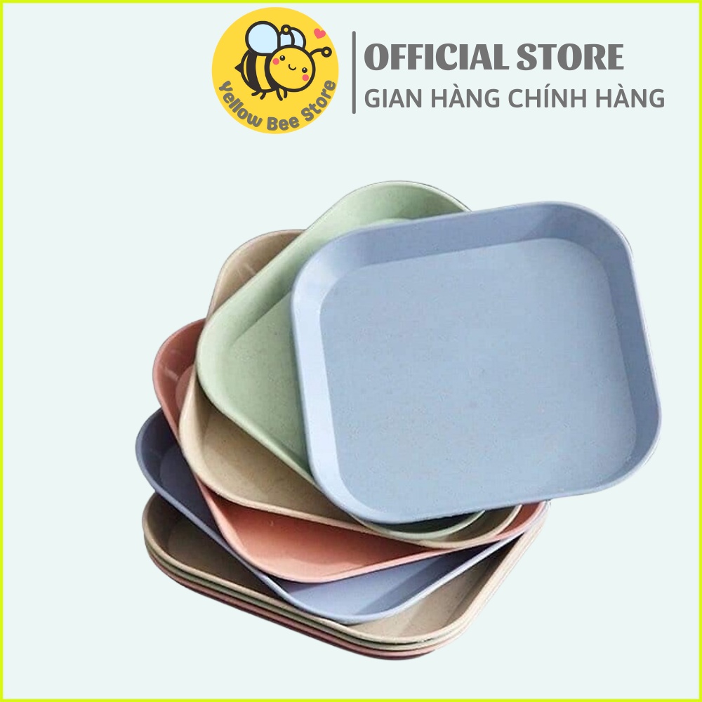 Set 8 đĩa nhựa lúa mạch vuông, đĩa đựng bánh kẹo, đĩa vuông nhỏ nhiều màu