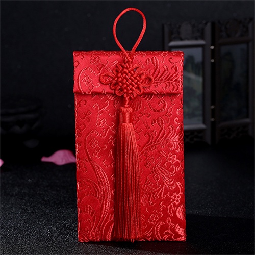 Bao Lì Xì Năm Mới Bằng Vải Gấm Tua Rua Màu Đỏ Sáng Tạo